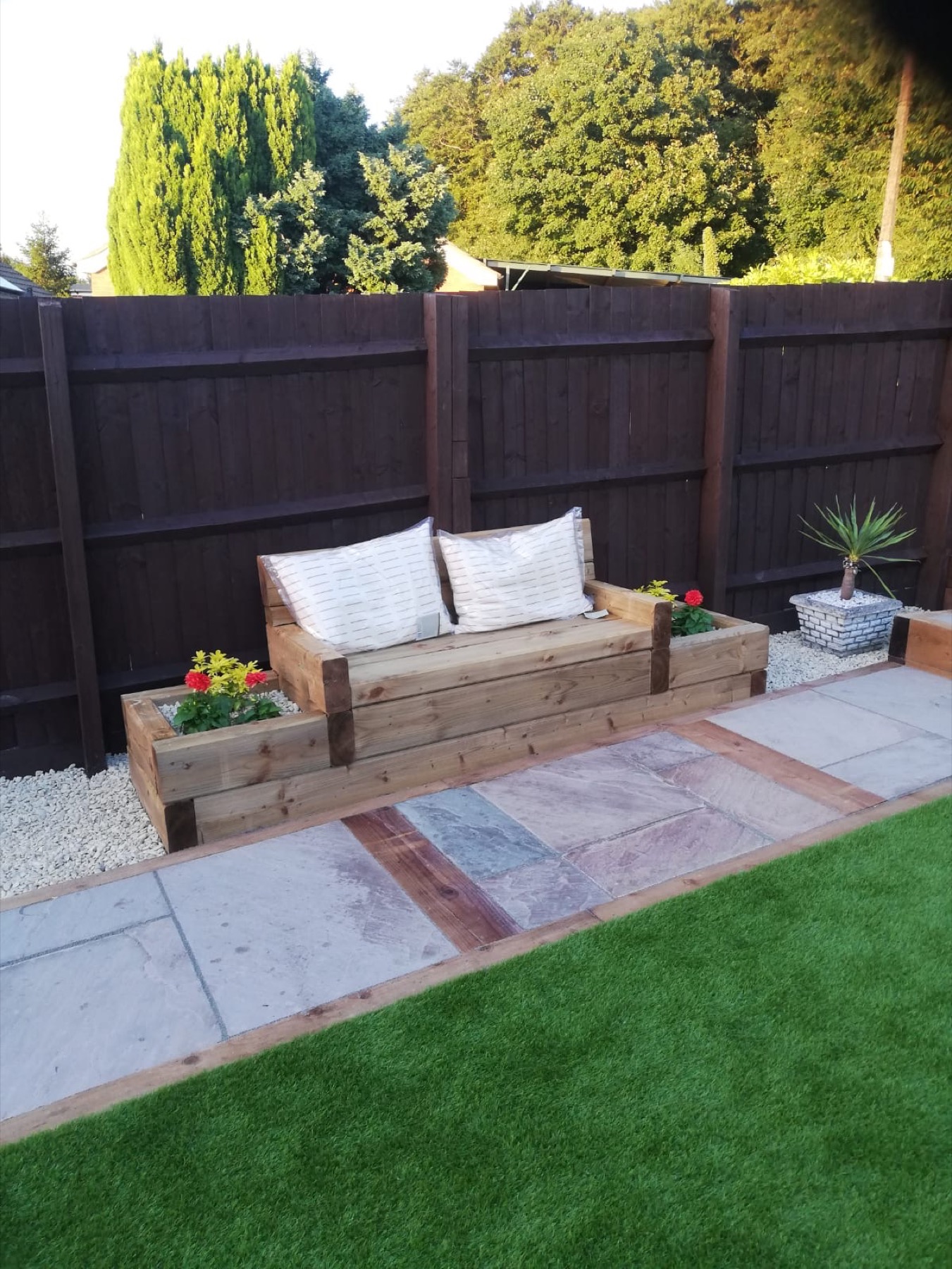 Garden Seating Area with Raised Planters