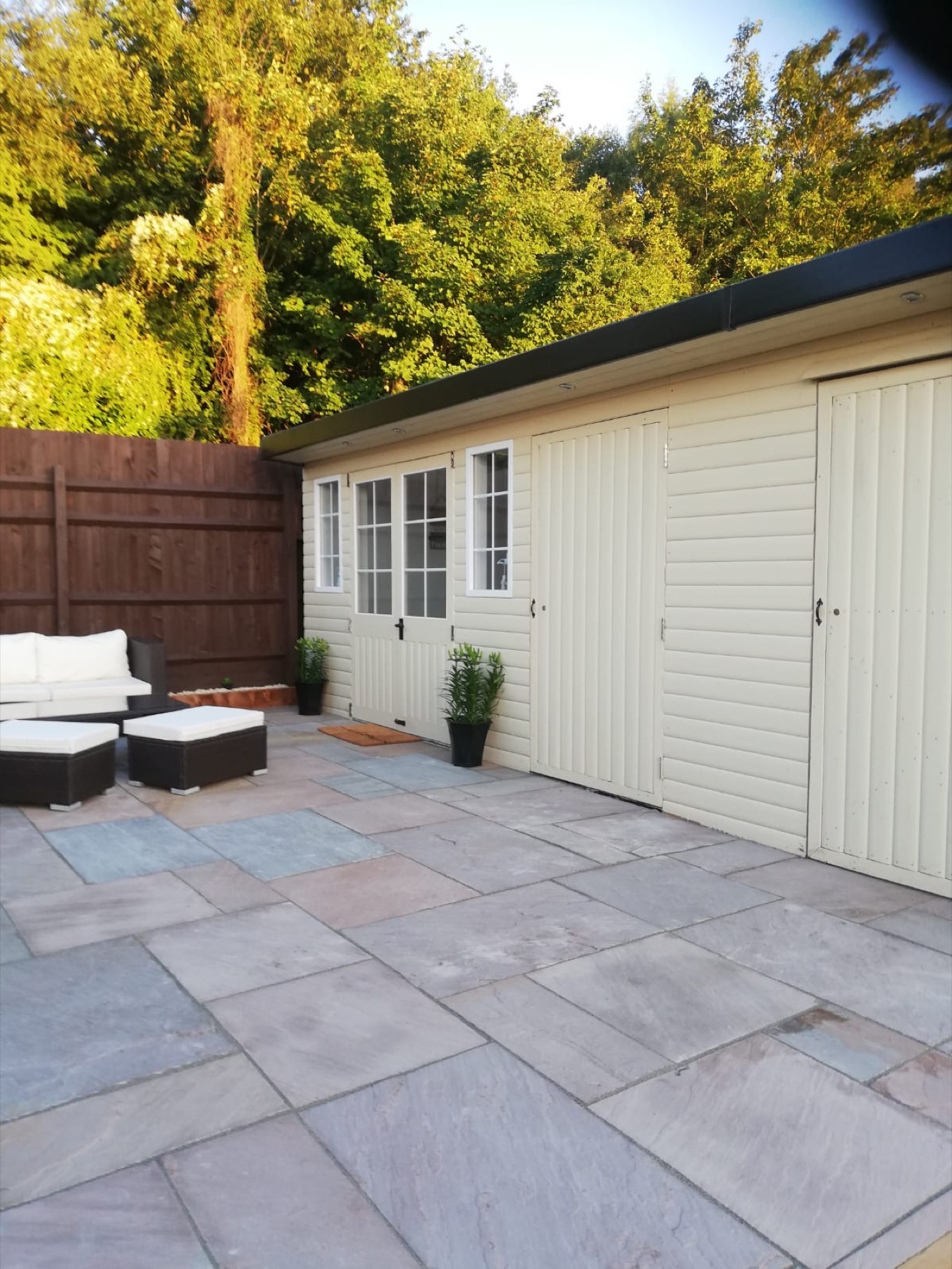 Patio with Painted Outbuilding