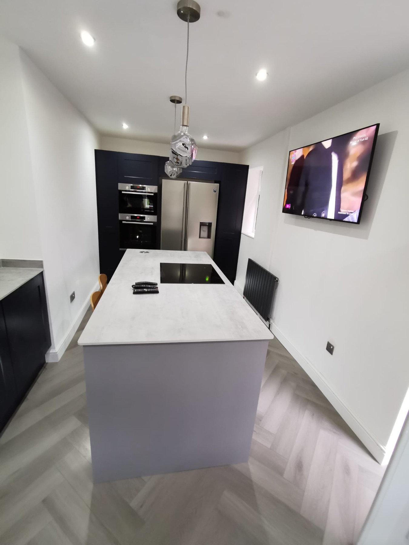 Dark Navy Kitchen with Marble Island