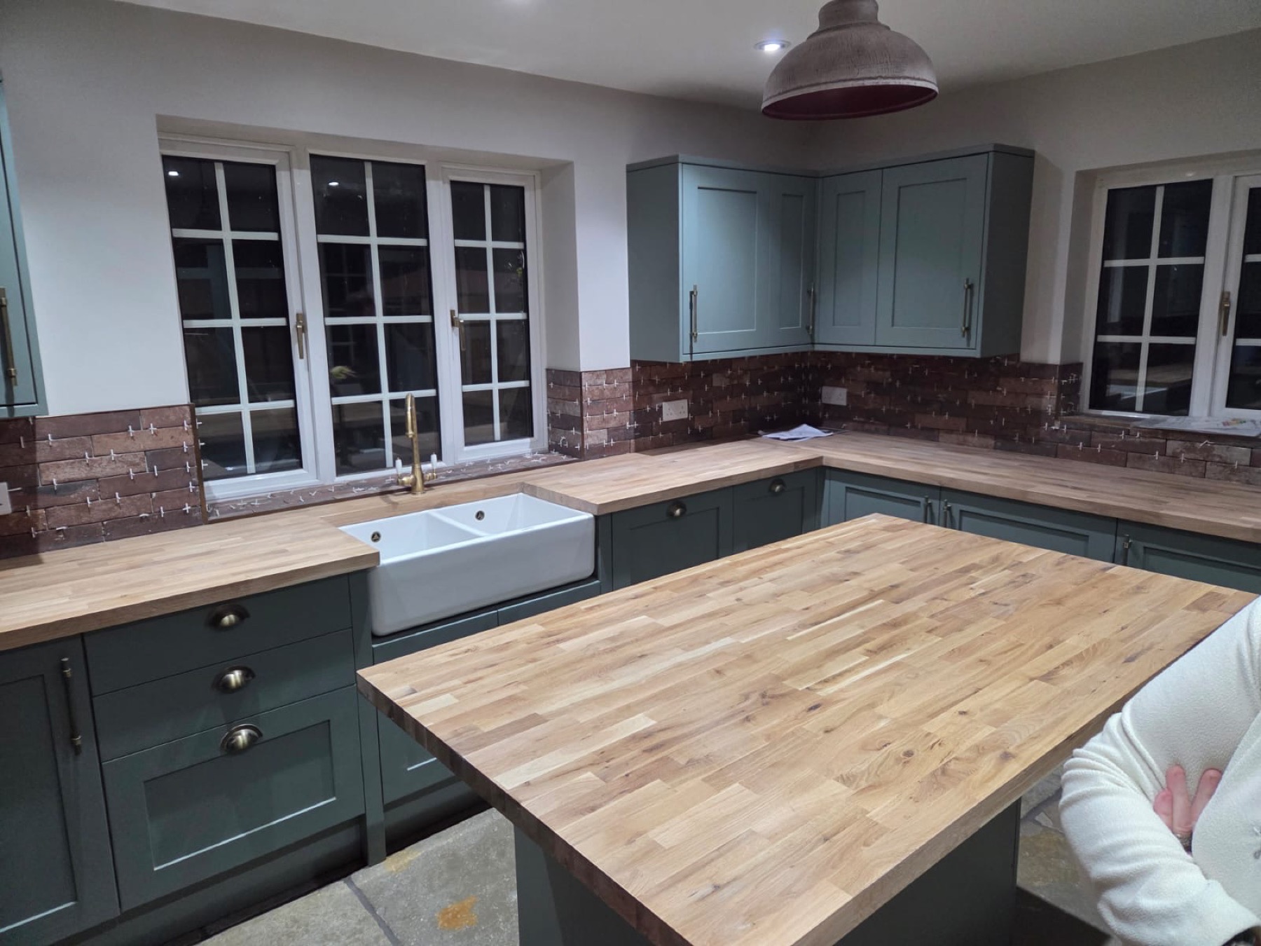 Green Shaker Kitchen with Belfast Sink